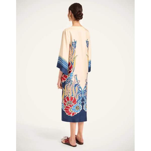 La DoubleJ The Kaftan Lemuria Placée Blue in Silk Twill -  - Milanese Maximalist Fashion at Coveti
