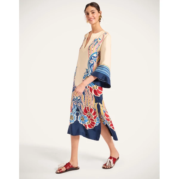 La DoubleJ The Kaftan Lemuria Placée Blue in Silk Twill -  - Milanese Maximalist Fashion at Coveti