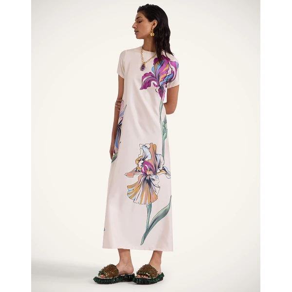 La DoubleJ Waldorf Dress Oasis Ombré Placée Geen & Red in Crepe De Chine - Dresses - Milanese Maximalist Fashion at Coveti
