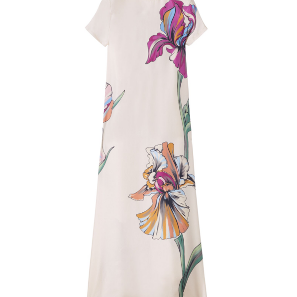 La DoubleJ Waldorf Dress Oasis Ombré Placée Geen & Red in Crepe De Chine - Dresses - Milanese Maximalist Fashion at Coveti