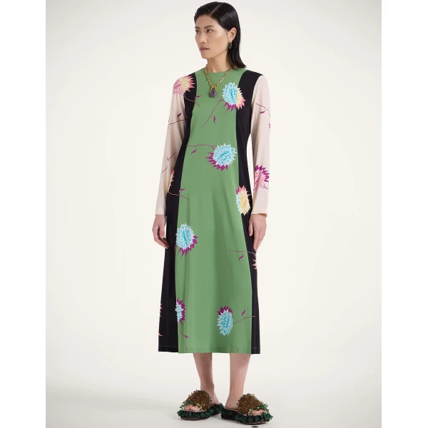 La DoubleJ Wavy Swing Dress Bicolor White & Chocolate in Cotton Knit - Dresses - Milanese Maximalist Fashion at Coveti