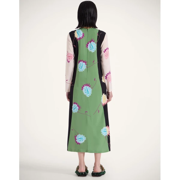 La DoubleJ Wavy Swing Dress Bicolor White & Chocolate in Cotton Knit - Dresses - Milanese Maximalist Fashion at Coveti