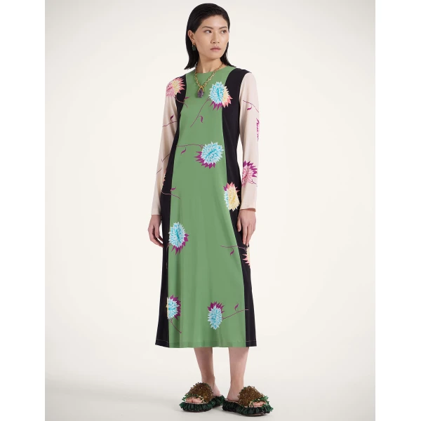 La DoubleJ Wavy Swing Dress Bicolor White & Chocolate in Cotton Knit - Dresses - Milanese Maximalist Fashion at Coveti