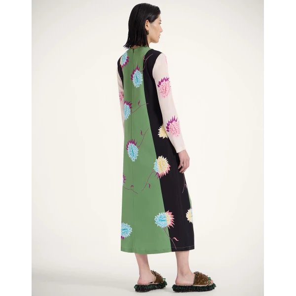 La DoubleJ Wavy Swing Dress Bicolor White & Chocolate in Cotton Knit - Dresses - Milanese Maximalist Fashion at Coveti