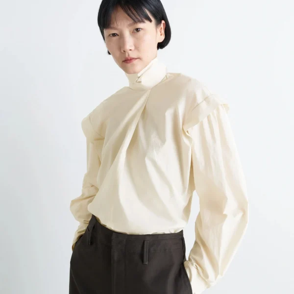 Lemaire Ascot Blouse in Washed Cotton Silk - Tops - Parisian Minimalist Luxury at Coveti