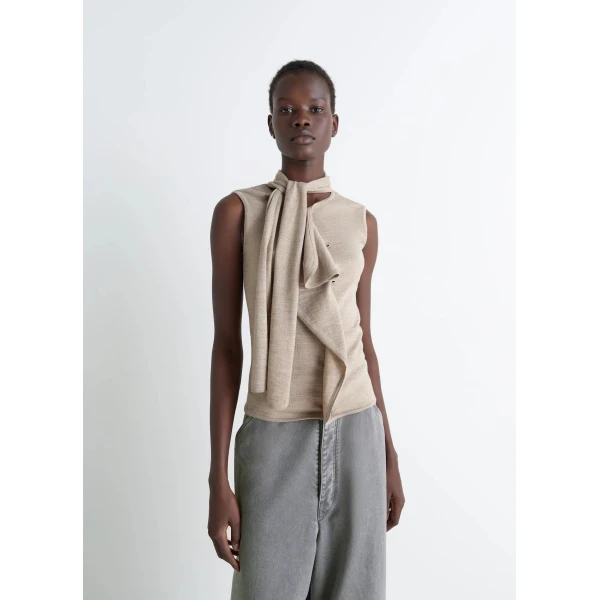 Lemaire Asymmetrical Sleeveless Cardigan in Merino Blend, view 2
