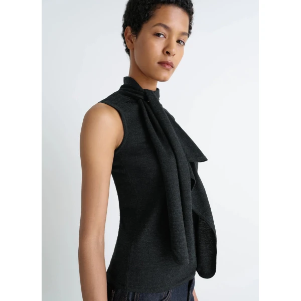 Lemaire Asymmetrical Sleeveless Cardigan in Merino Blend, view 4