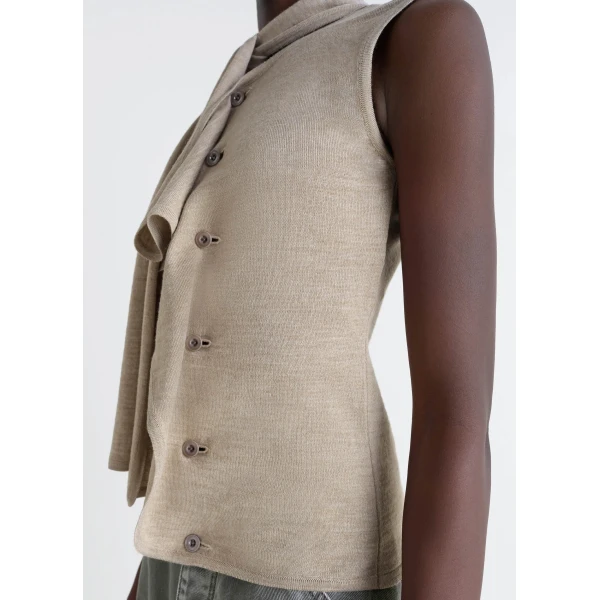 Lemaire Asymmetrical Sleeveless Cardigan in Merino Blend, view 4