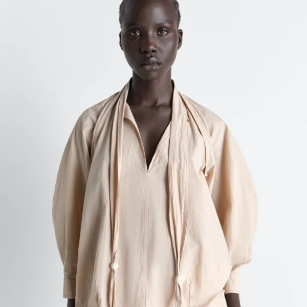 Lemaire Blouse with Scarf in Crepe Cotton - Tops - Parisian Minimalist Luxury at Coveti