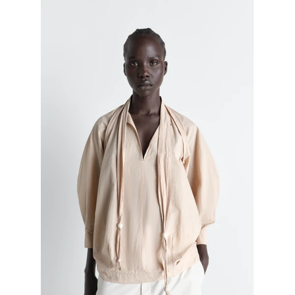 Lemaire Blouse with Scarf in Crepe Cotton, view 3