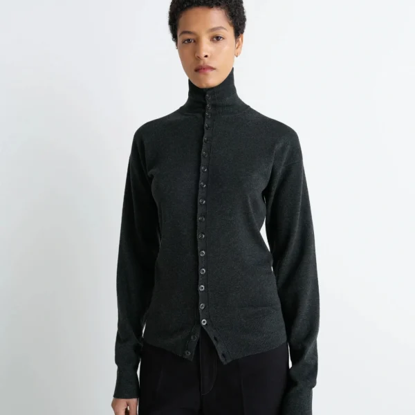 Lemaire Buttoned Fitted Cardigan in Fine Wool - Knitwear - Parisian Minimalist Luxury at Coveti