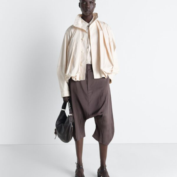Lemaire Creased Dropped Crotch Bermudas in Poly Viscose Twill - Shorts - Parisian Minimalist Luxury at Coveti