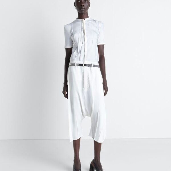 Lemaire Creased Dropped Crotch Bermudas in Poly Viscose Twill - Shorts - Parisian Minimalist Luxury at Coveti
