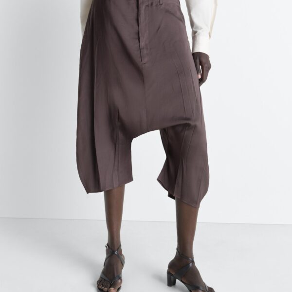 Lemaire Creased Dropped Crotch Bermudas in Poly Viscose Twill - Shorts - Parisian Minimalist Luxury at Coveti