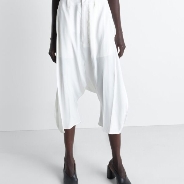 Lemaire Creased Dropped Crotch Bermudas in Poly Viscose Twill - Shorts - Parisian Minimalist Luxury at Coveti