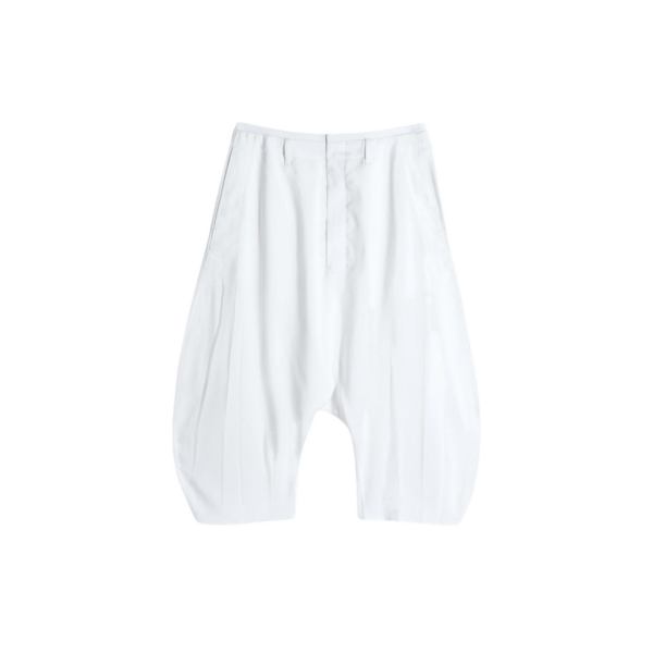 Lemaire Creased Dropped Crotch Bermudas in Poly Viscose Twill - Shorts - Parisian Minimalist Luxury at Coveti