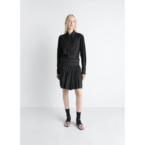 Lemaire Crinkled Wrap Skirt in Crinkled Cotton Metal, view 3