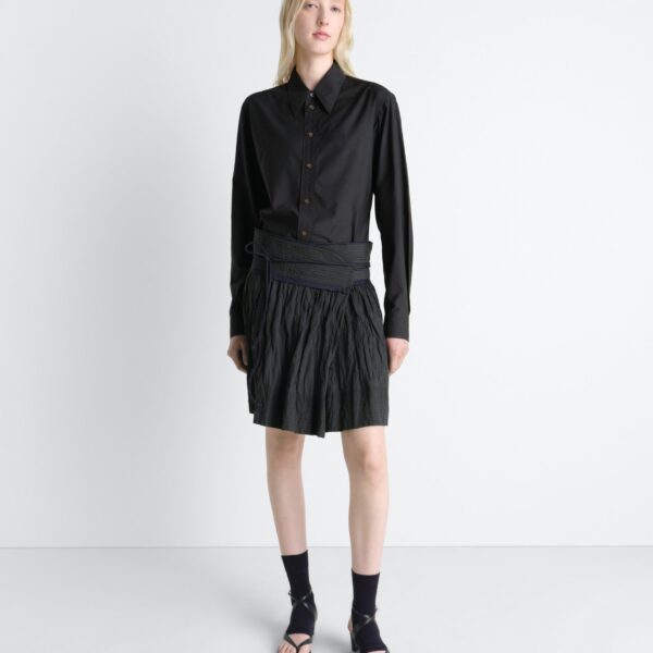 Lemaire Crinkled Wrap Skirt in Crinkled Cotton Metal - Skirts - Parisian Minimalist Luxury at Coveti