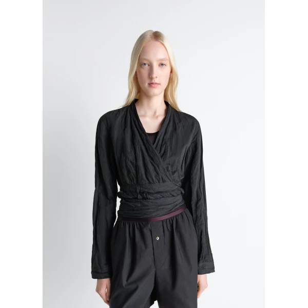 Lemaire Crinkled Wrap Top in Crinkled Cotton Metal, view 3