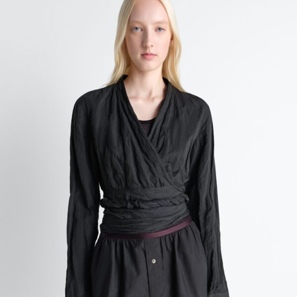 Lemaire Crinkled Wrap Top in Crinkled Cotton Metal - Tops - Parisian Minimalist Luxury at Coveti