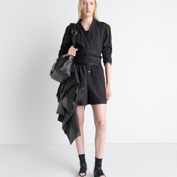 Lemaire Crinkled Wrap Top in Crinkled Cotton Metal - Tops - Parisian Minimalist Luxury at Coveti