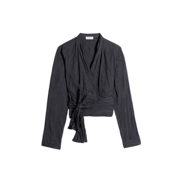 Lemaire Crinkled Wrap Top in Crinkled Cotton Metal - Tops - Parisian Minimalist Luxury at Coveti