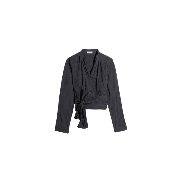 Lemaire Crinkled Wrap Top in Crinkled Cotton Metal - Tops - Parisian Minimalist Luxury at Coveti