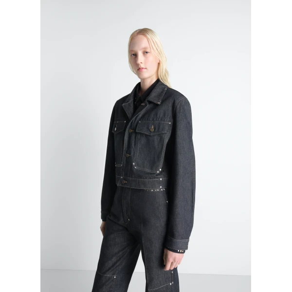 Lemaire Cropped Blouson with Studs in Denim Jacket, view 3
