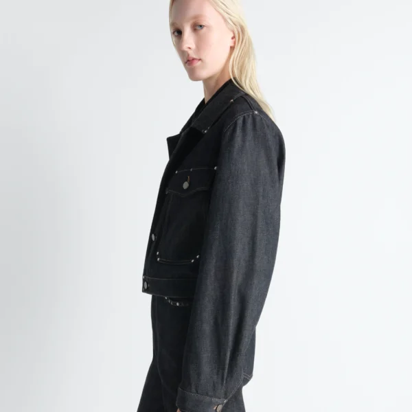 Lemaire Cropped Blouson with Studs in Denim - Jackets - Parisian Minimalist Luxury at Coveti