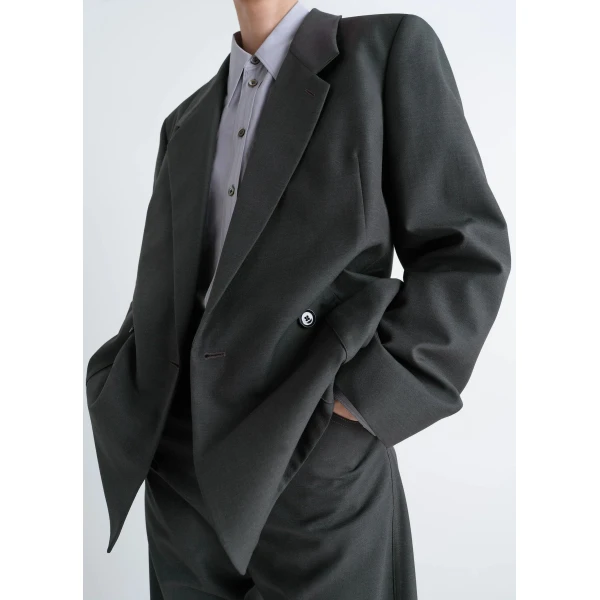 Lemaire Double-breasted Tailored Jacket in Polywool, view 5