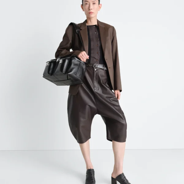 Lemaire Dropped Crotch Leather Bermudas - Shorts - Parisian Minimalist Luxury at Coveti