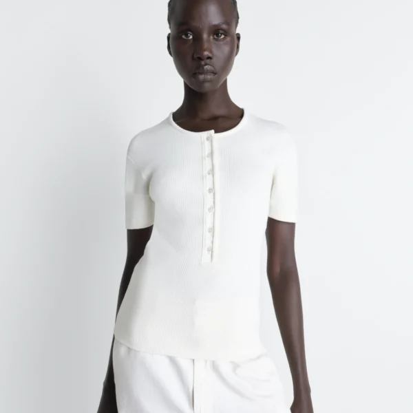 Lemaire Fitted Henley in Jersey - Tops - Parisian Minimalist Luxury at Coveti
