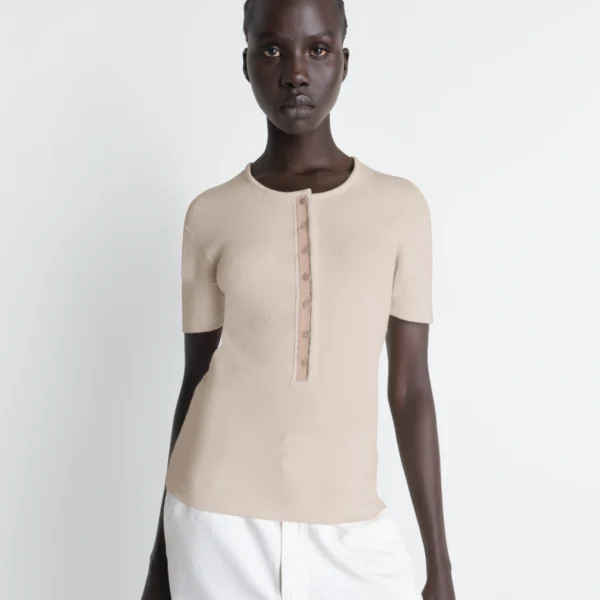 Lemaire Fitted Henley in Jersey - Tops - Parisian Minimalist Luxury at Coveti