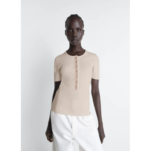 Lemaire Fitted Henley in Jersey Top, view 3