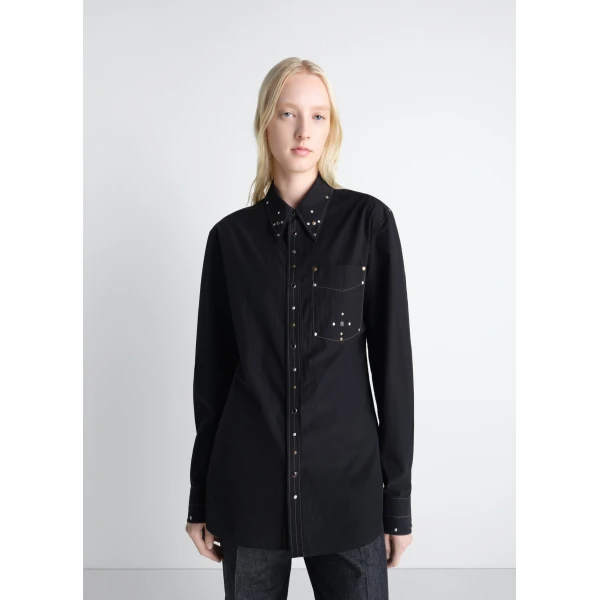 Lemaire Fitted Shirt with Studs in Crepe Cotton, view 3