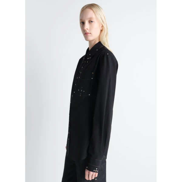 Lemaire Fitted Shirt with Studs in Crepe Cotton, view 5