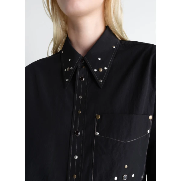 Lemaire Fitted Shirt with Studs in Crepe Cotton, view 6