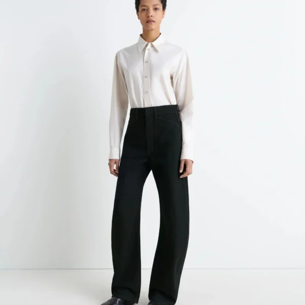 Lemaire High Waisted Curved Pants in Denim - Pants - Parisian Minimalist Luxury at Coveti