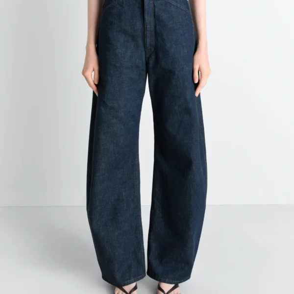 Lemaire High Waisted Curved Pants in Denim - Pants - Parisian Minimalist Luxury at Coveti