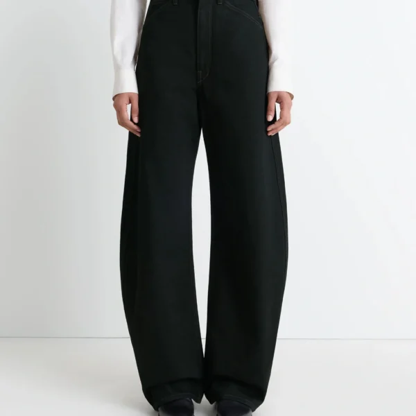 Lemaire High Waisted Curved Pants in Denim - Pants - Parisian Minimalist Luxury at Coveti