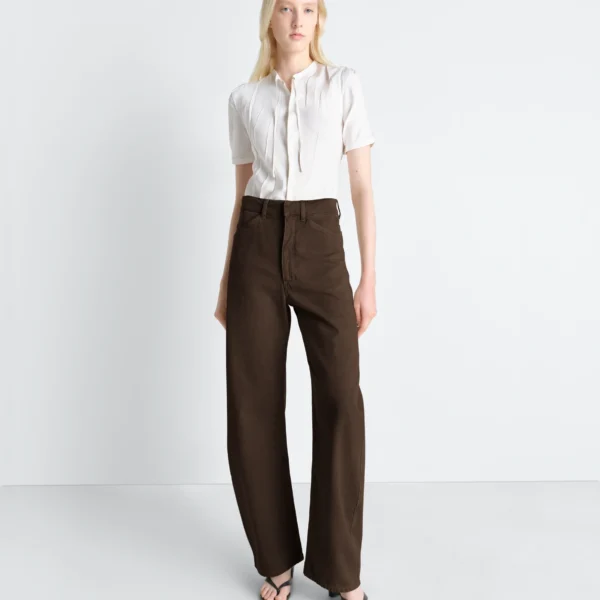 Lemaire High Waisted Curved Pants in Dyed Heavy Broken Twill - Pants - Parisian Minimalist Luxury at Coveti