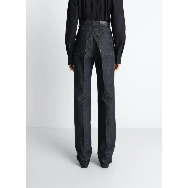 Lemaire High Waisted Straight Pants with Studs in Denim, view 2