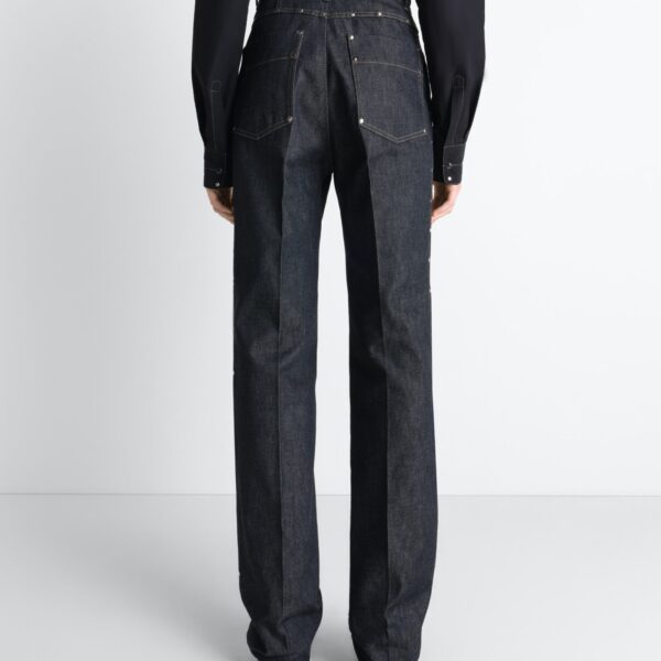 Lemaire High Waisted Straight Pants with Studs in Denim - Pants - Parisian Minimalist Luxury at Coveti