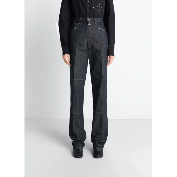 Lemaire High Waisted Straight Pants with Studs in Denim, view 4