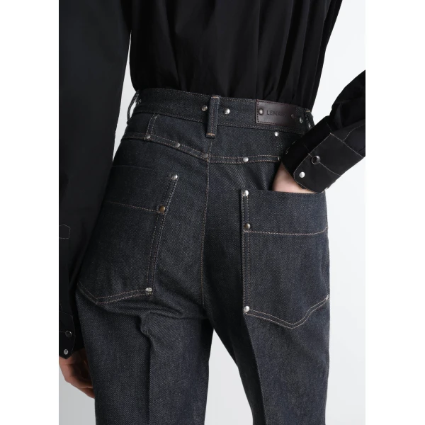 Lemaire High Waisted Straight Pants with Studs in Denim, view 5
