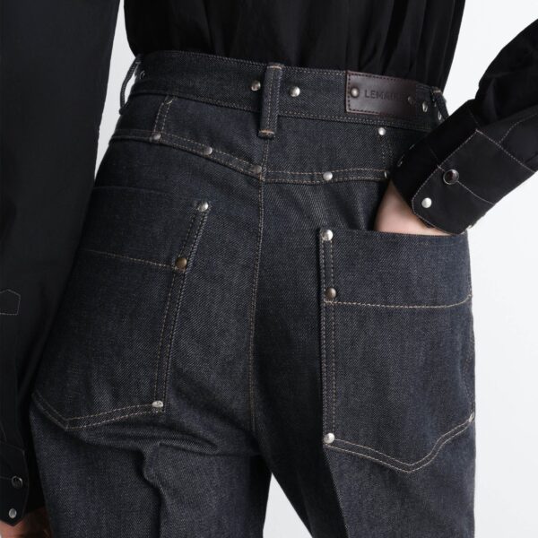 Lemaire High Waisted Straight Pants with Studs in Denim - Pants - Parisian Minimalist Luxury at Coveti