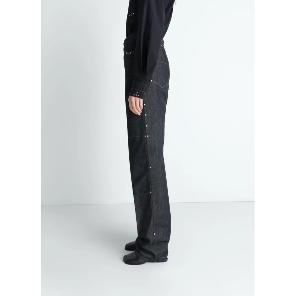 Lemaire High Waisted Straight Pants with Studs in Denim, view 6