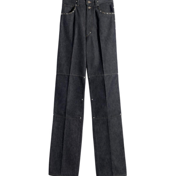 Lemaire High Waisted Straight Pants with Studs in Denim - Pants - Parisian Minimalist Luxury at Coveti