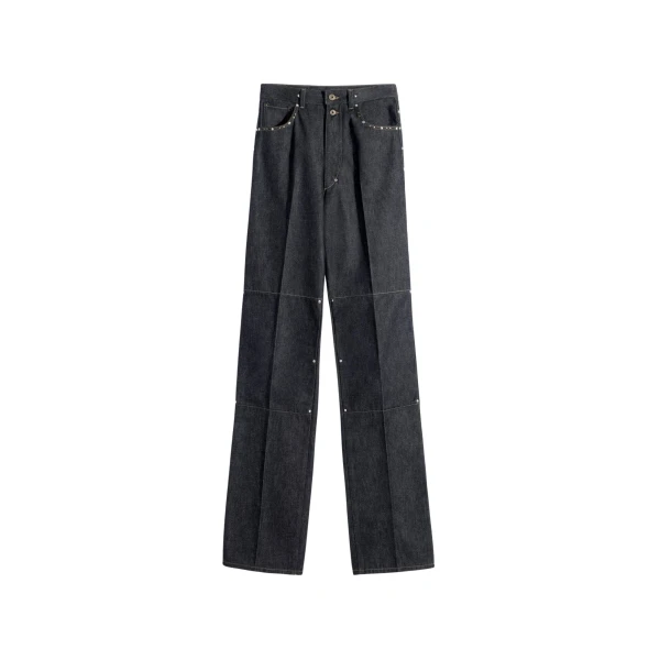 Lemaire High Waisted Straight Pants with Studs in Denim - Pants - Parisian Minimalist Luxury at Coveti