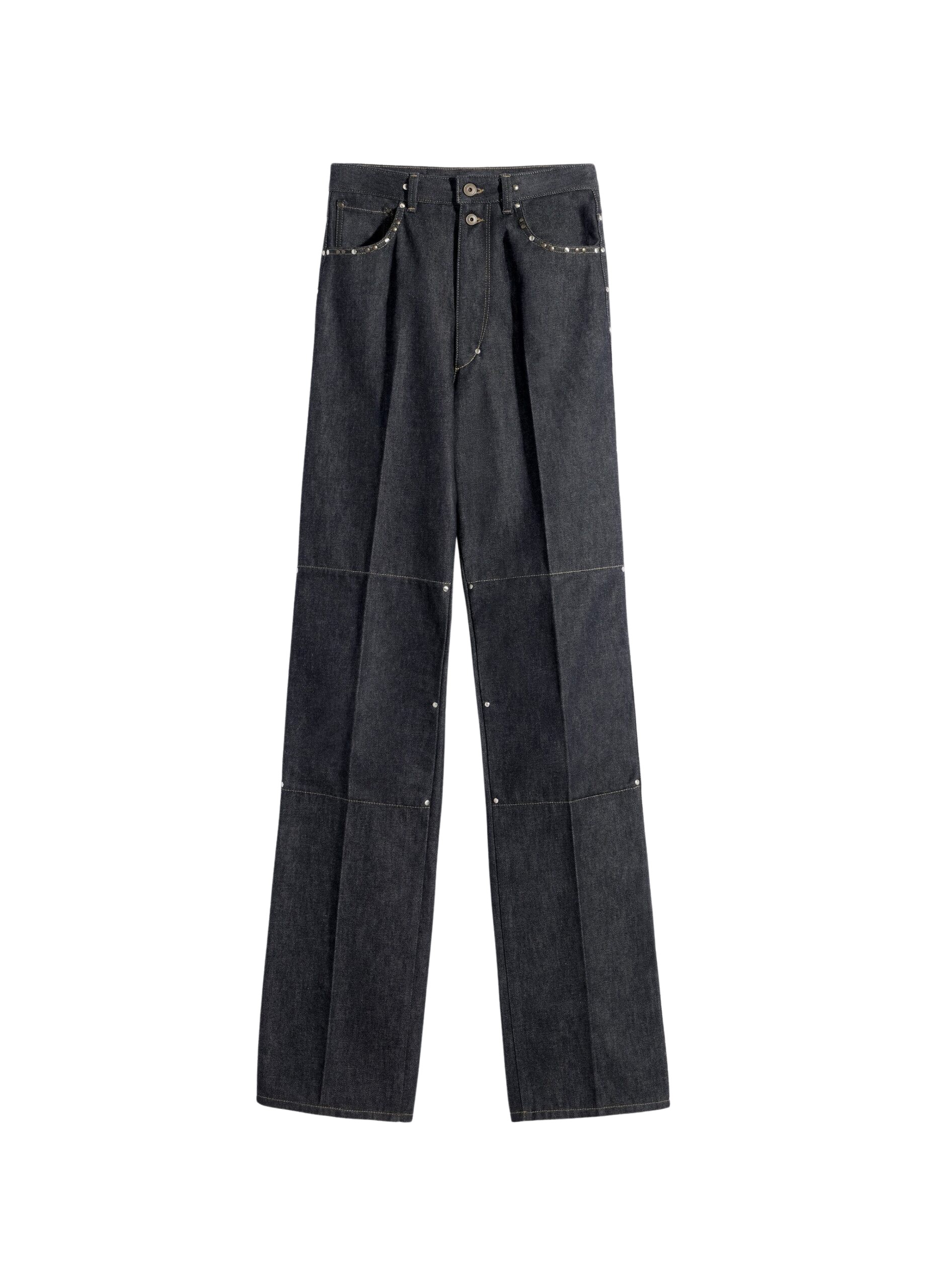 Lemaire High Waisted Straight Pants with Studs in Denim